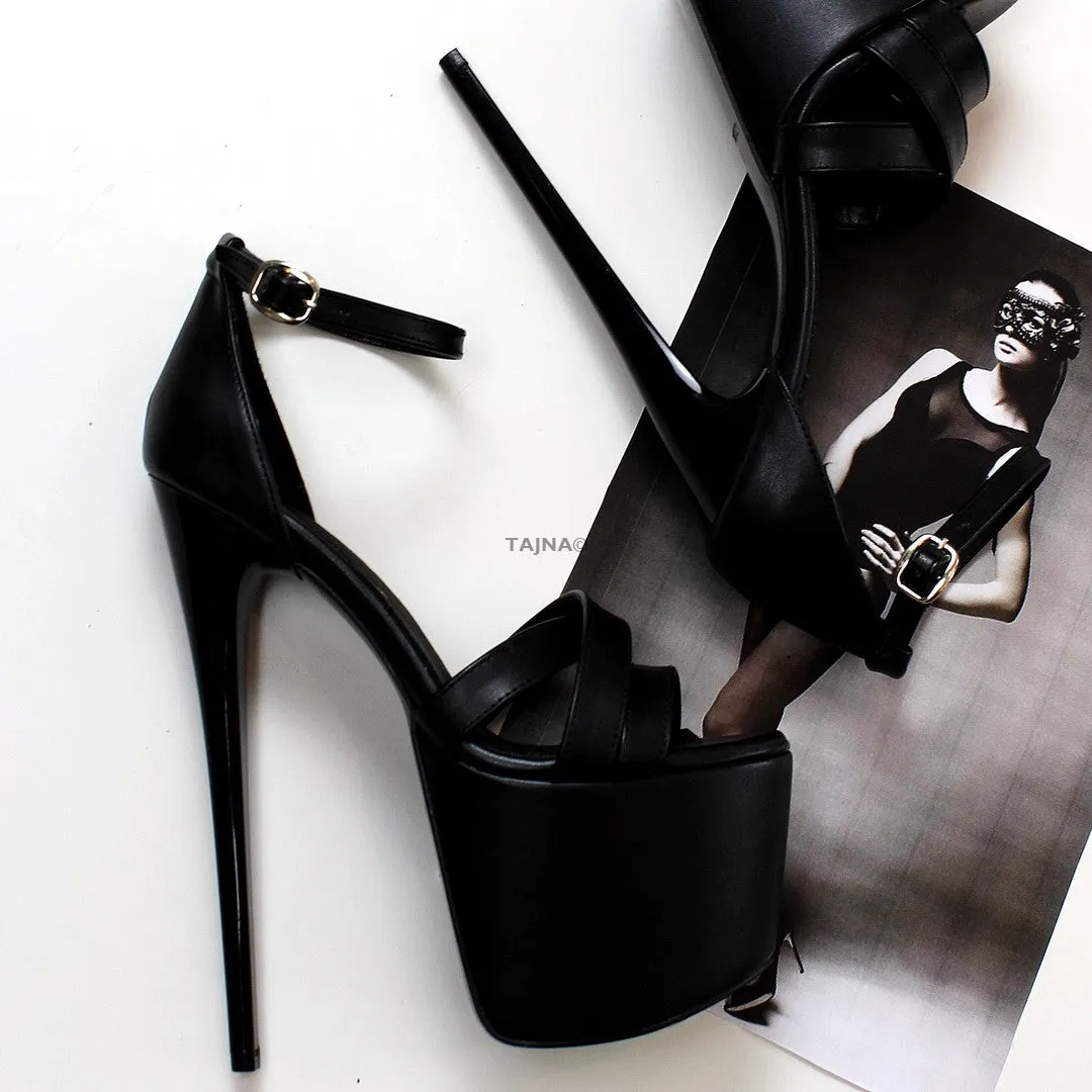 Black Cross Ankle Strap Platform Heels