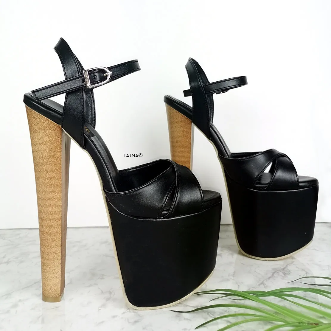 Black Cross Strap High Heel Sandals