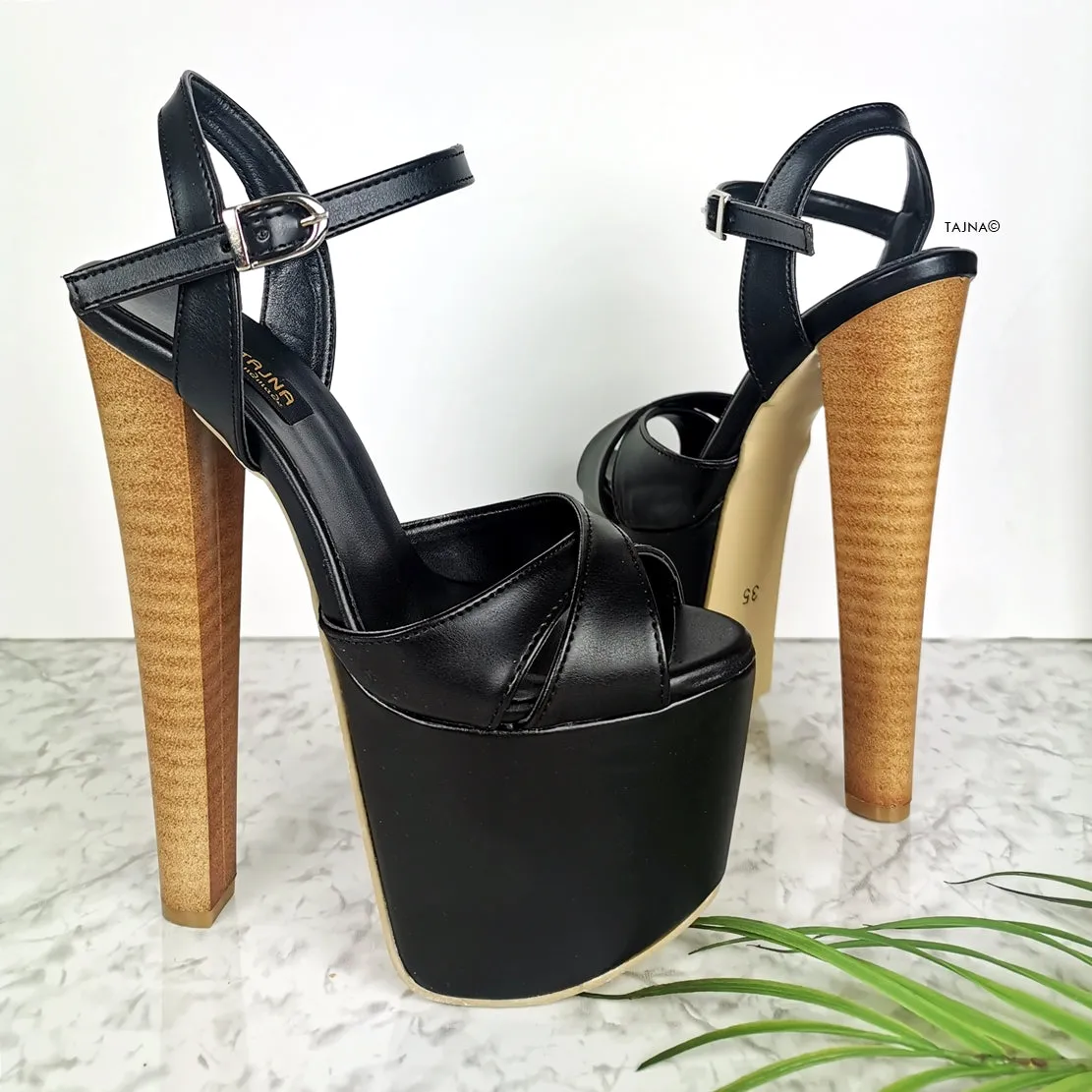 Black Cross Strap High Heel Sandals