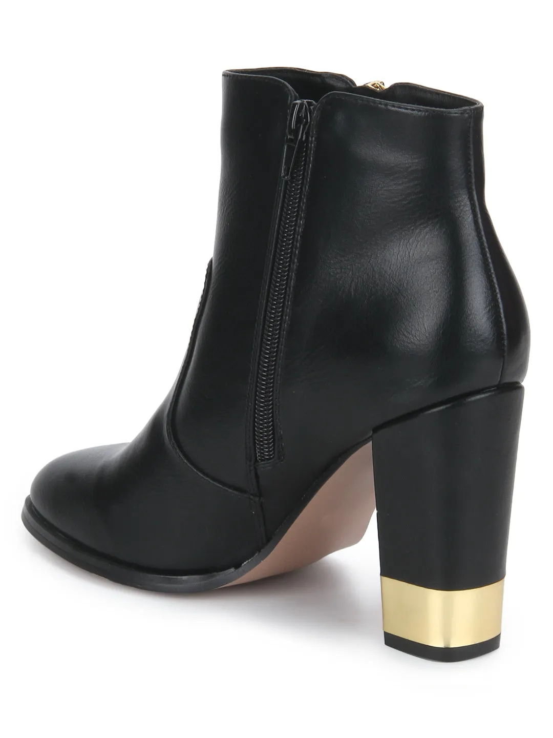 Black PU Golden Heel Zipper Ankle Boots