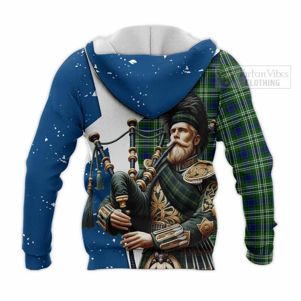 Blackadder Tartan Knitted Hoodie with Family Crest Scottish Bagpiper Vibes