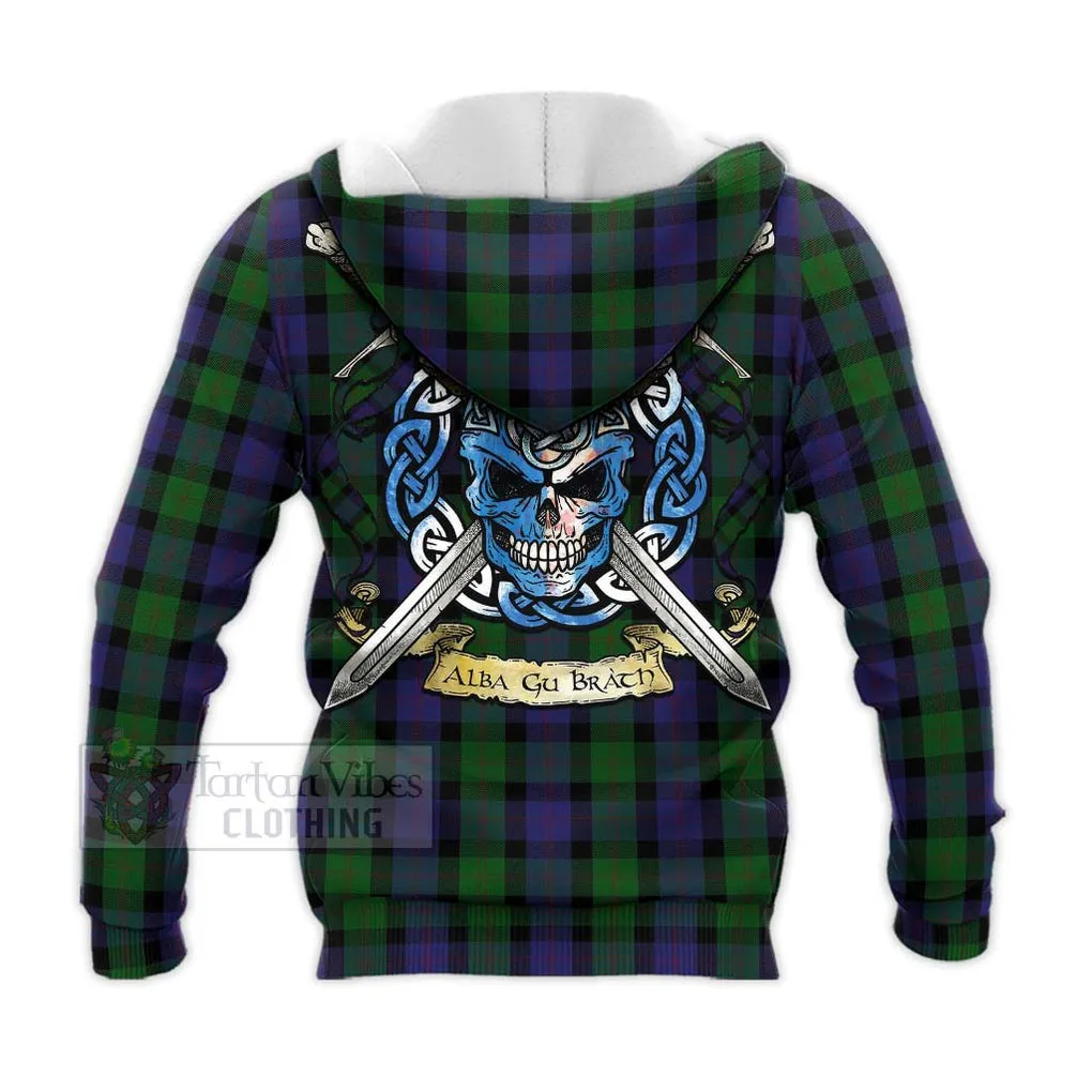 Blair Tartan Knitted Hoodie with Family Crest Celtic Skull Style