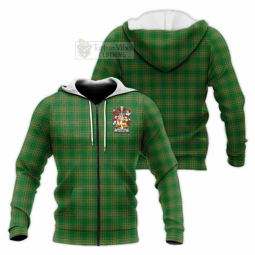 Blunden Irish Clan Tartan Knitted Hoodie with Coat of Arms