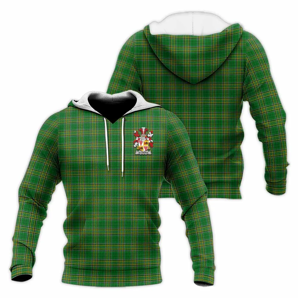 Blunden Irish Clan Tartan Knitted Hoodie with Coat of Arms