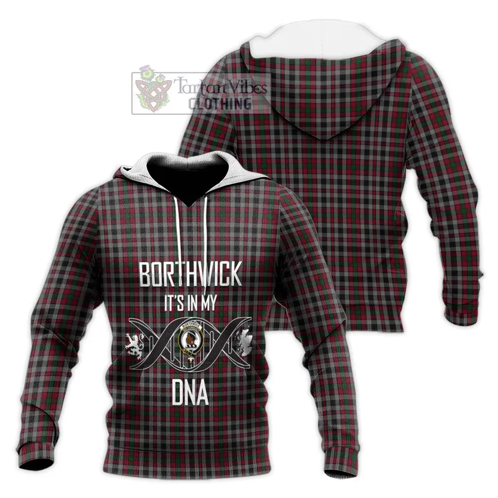 Borthwick Tartan Knitted Hoodie with Family Crest DNA In Me Style