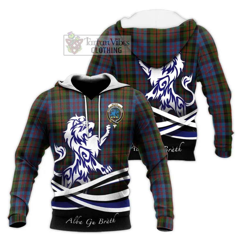 Bowie Tartan Knitted Hoodie with Alba Gu Brath Regal Lion Emblem