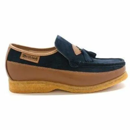 British Walkers King Men's Old School Navy and Tan Suede Slip On Shoes