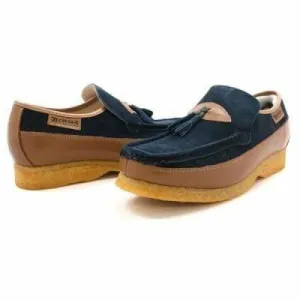 British Walkers King Men's Old School Navy and Tan Suede Slip On Shoes