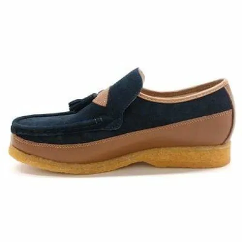 British Walkers King Men's Old School Navy and Tan Suede Slip On Shoes