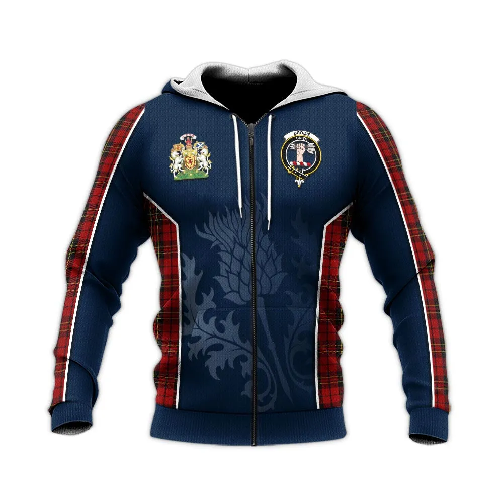 Brodie Tartan Knitted Hoodie with Family Crest and Scottish Thistle Vibes Sport Style