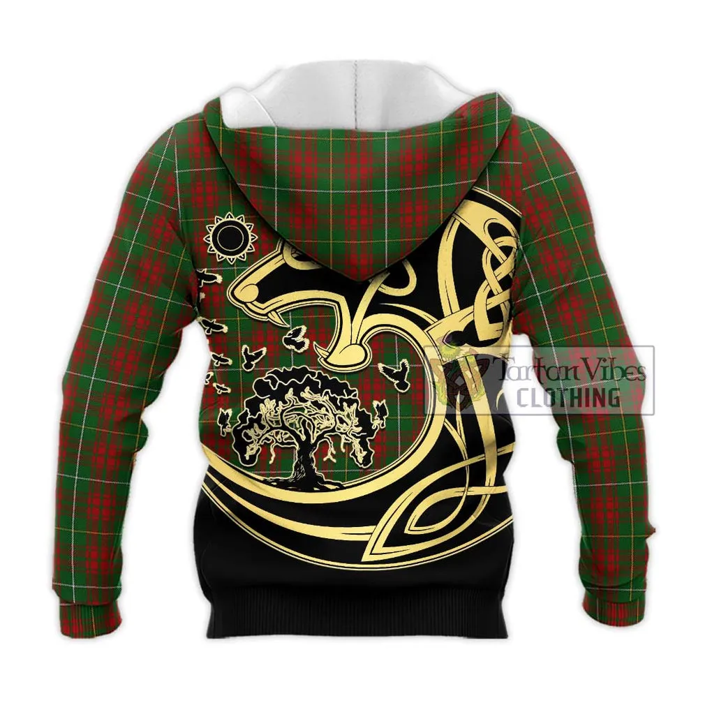 Bruce Hunting Tartan Knitted Hoodie with Family Crest Celtic Wolf Style