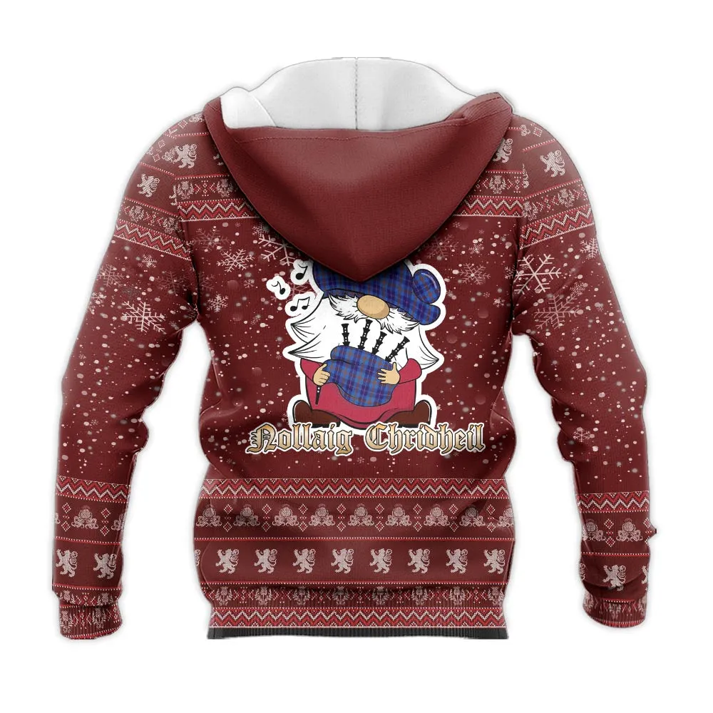 Bryson Clan Christmas Knitted Hoodie with Funny Gnome Playing Bagpipes