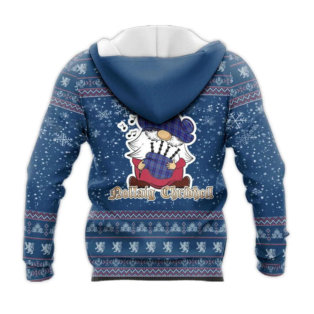 Bryson Clan Christmas Knitted Hoodie with Funny Gnome Playing Bagpipes