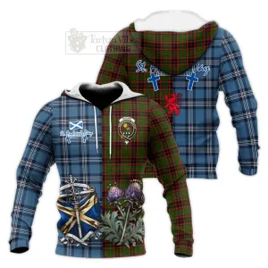 Buchan Tartan Knitted Hoodie Happy St. Andrew's Day Half Tartan Style