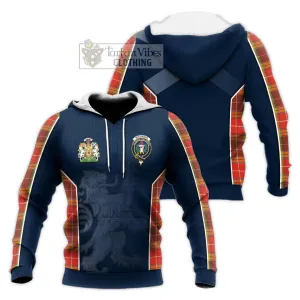 Buchanan Old Set Weathered Tartan Knitted Hoodie with Family Crest and Lion Rampant Vibes Sport Style