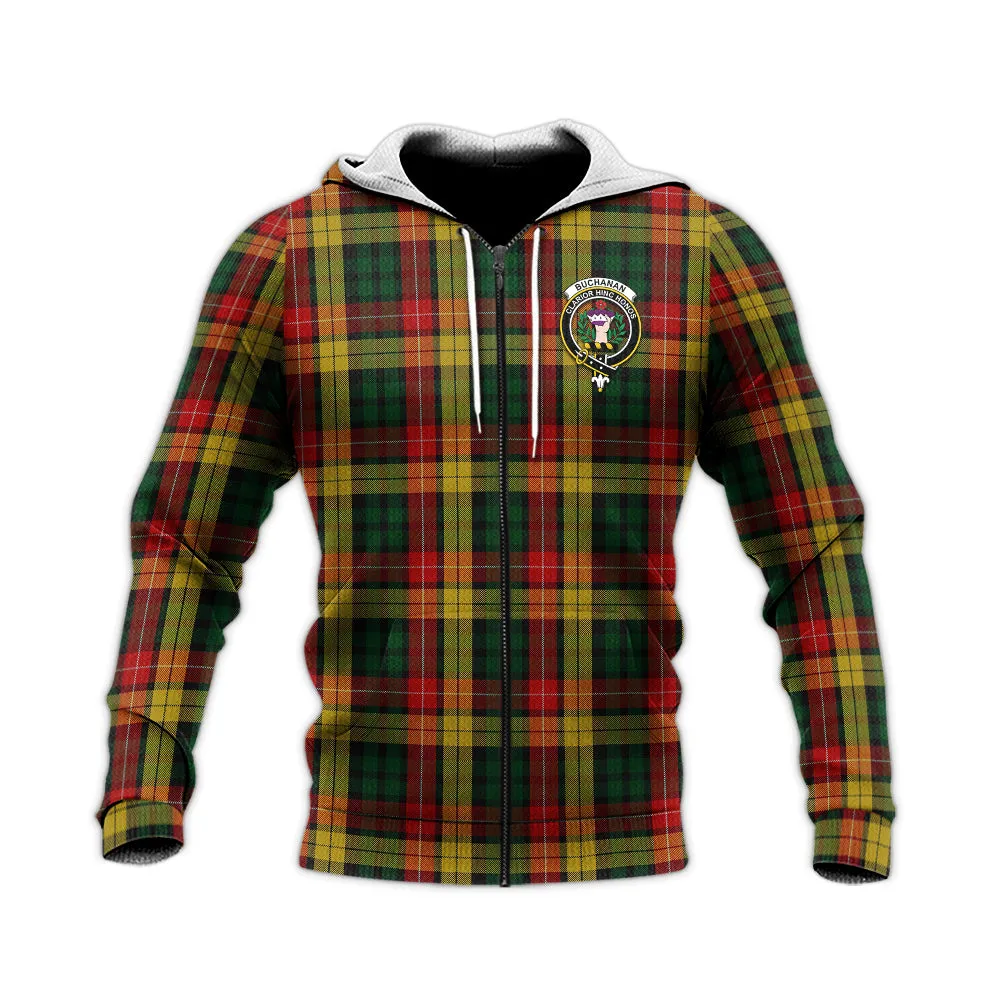 Buchanan Tartan Knitted Hoodie with Family Crest