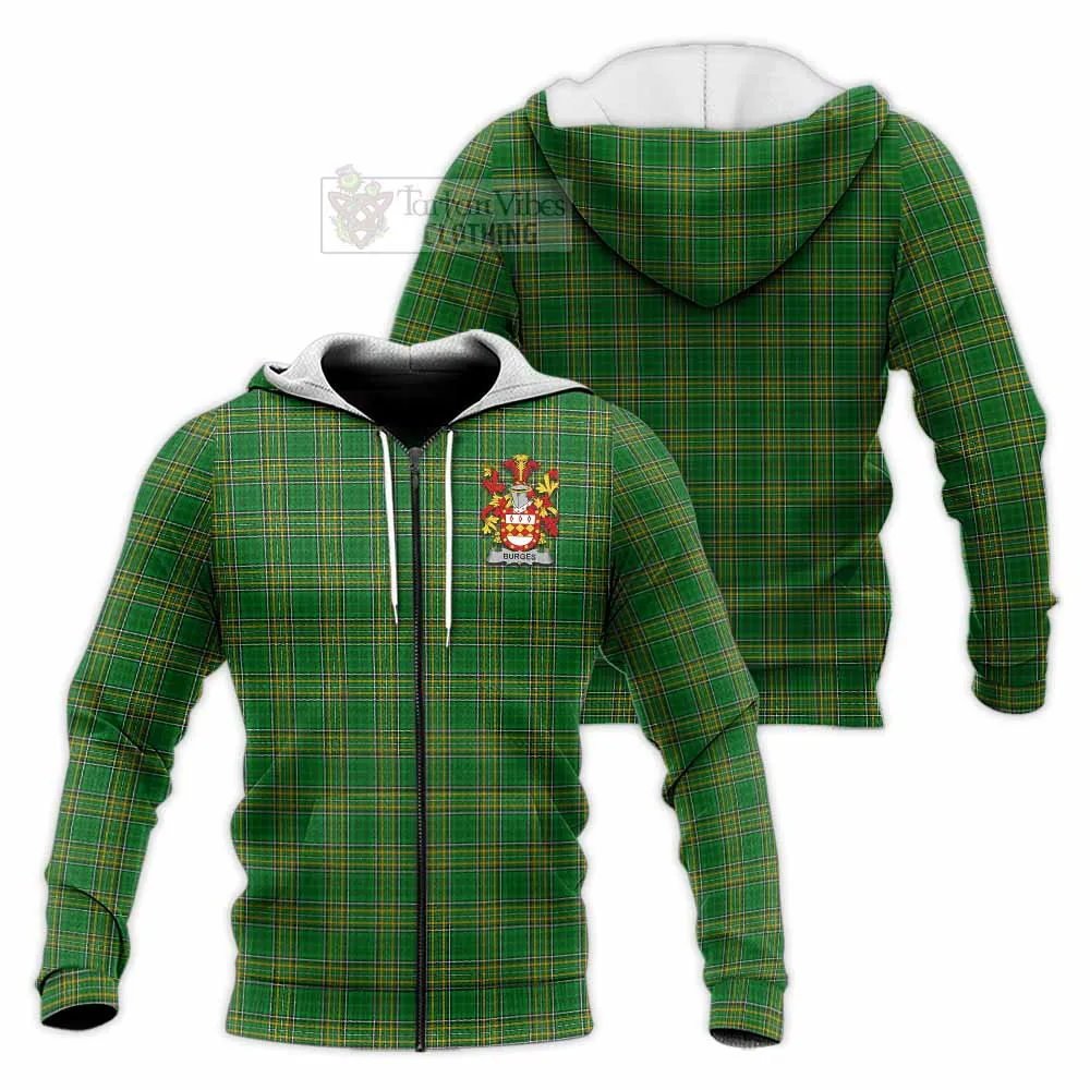 Burges Irish Clan Tartan Knitted Hoodie with Coat of Arms