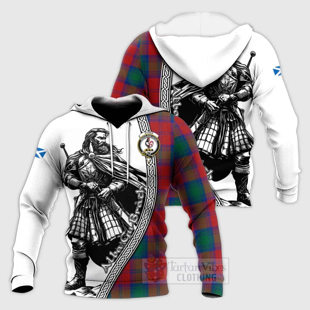 Byres (Byses) Tartan Clan Crest Knitted Hoodie with Highlander Warrior Celtic Style