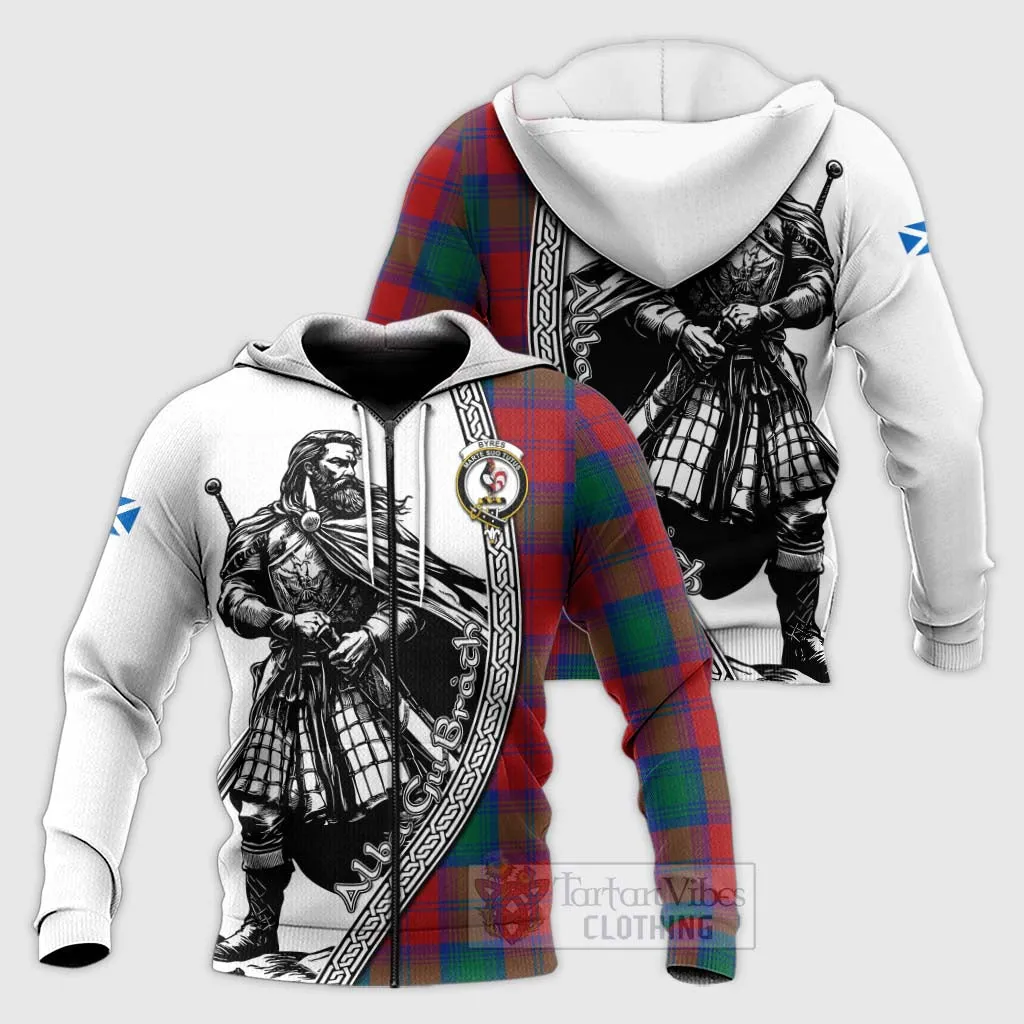 Byres (Byses) Tartan Clan Crest Knitted Hoodie with Highlander Warrior Celtic Style