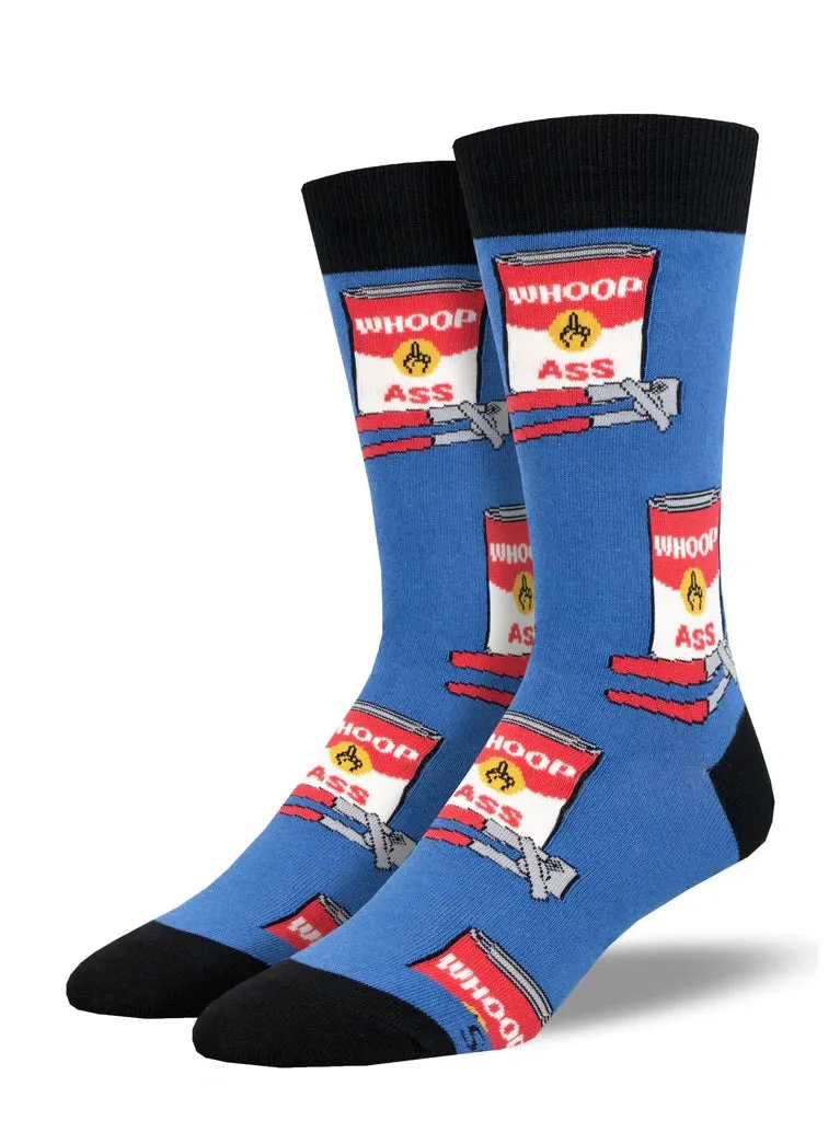 Can Of Whoop Ass Men's Crew Socks Blue