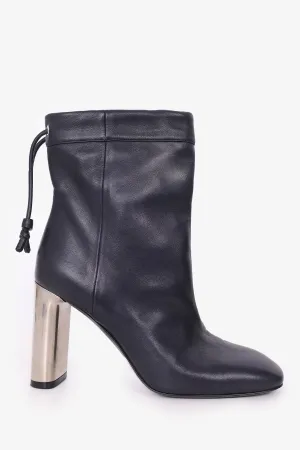 Celine Black Leather Silver Heel Drawstring Boots Size 35