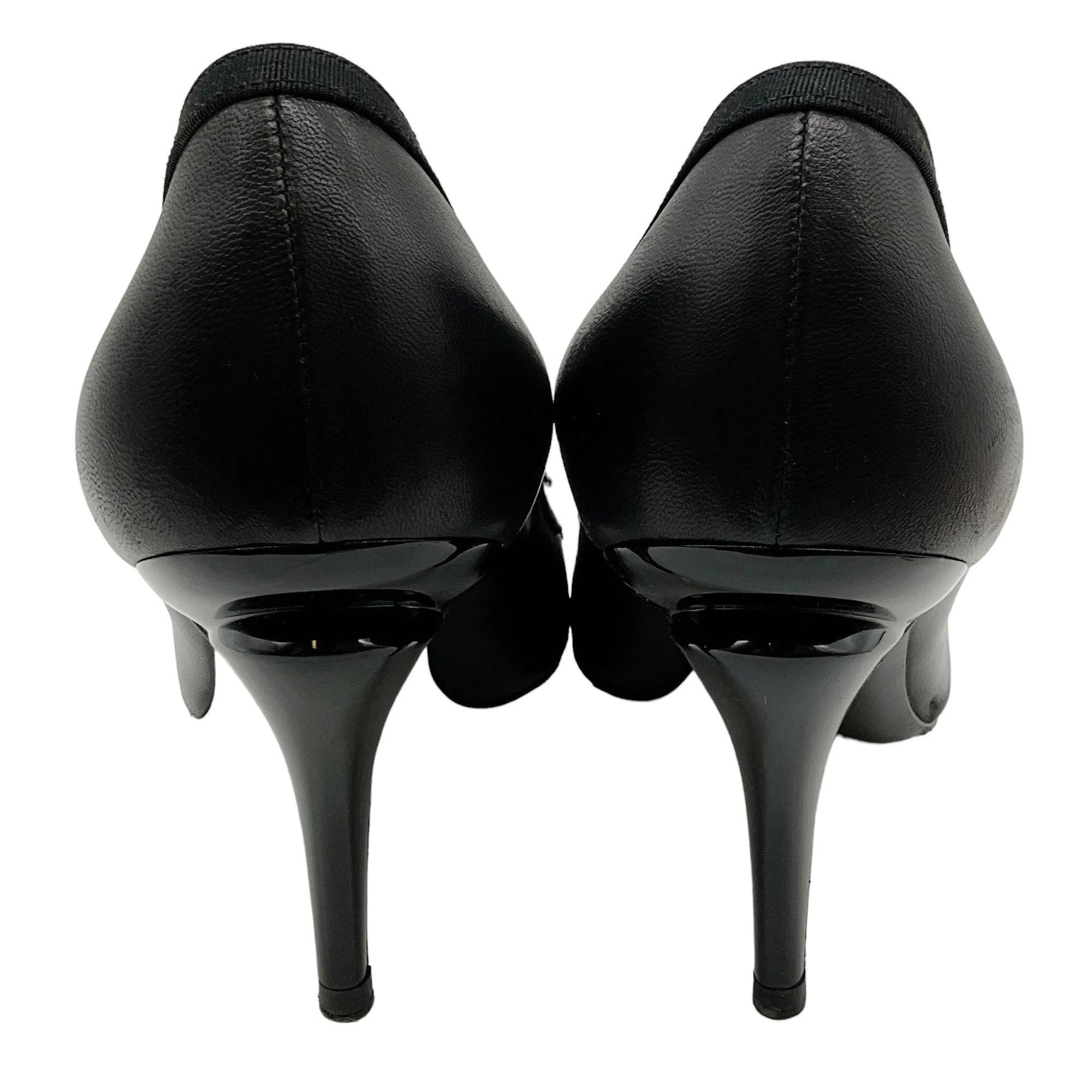 Chanel Black Leather Pumps with Grosgrain Cap Toe