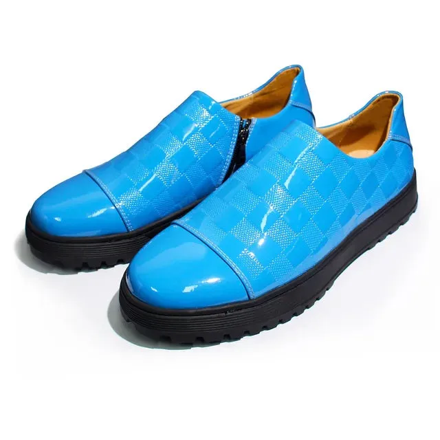 Checkered Pattern Patent Leather Men's Loafers