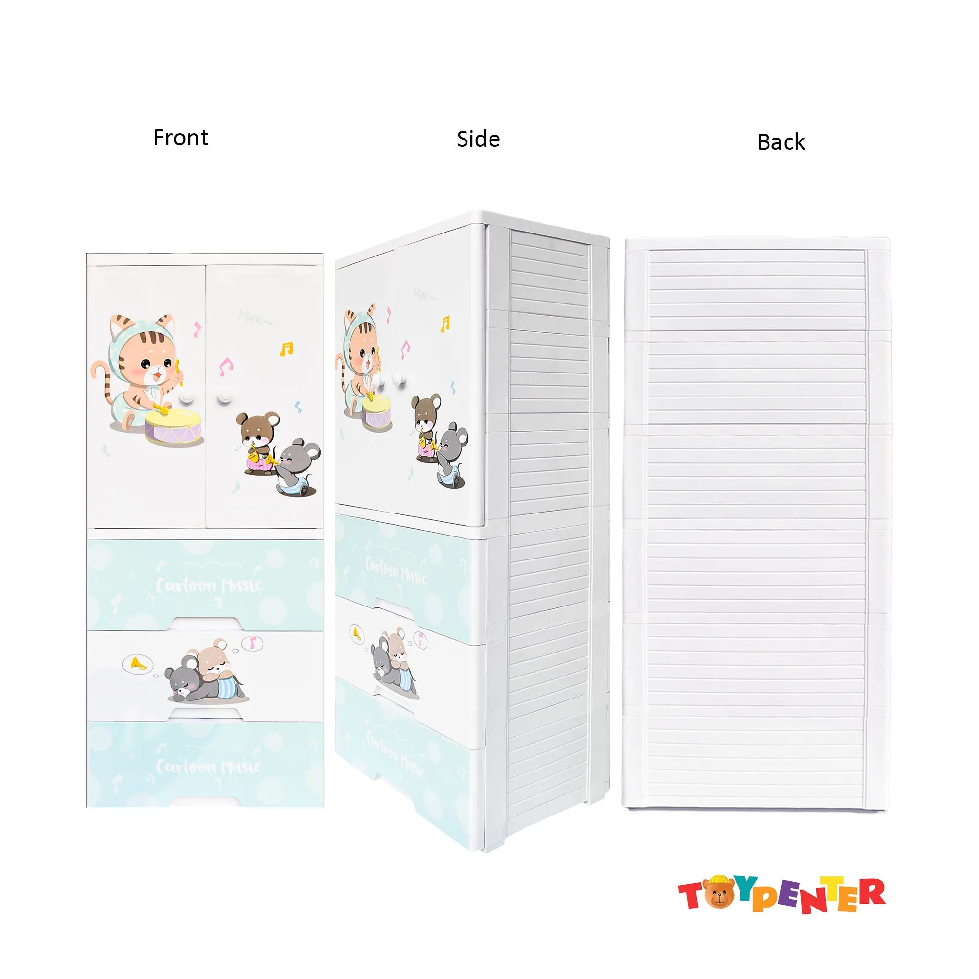 Collapsible Kids Clothing Wardrobe | Cartoon Elephant Print I Portable Waterproof Multipurpose Storage/Adjustable Almirah for Babies