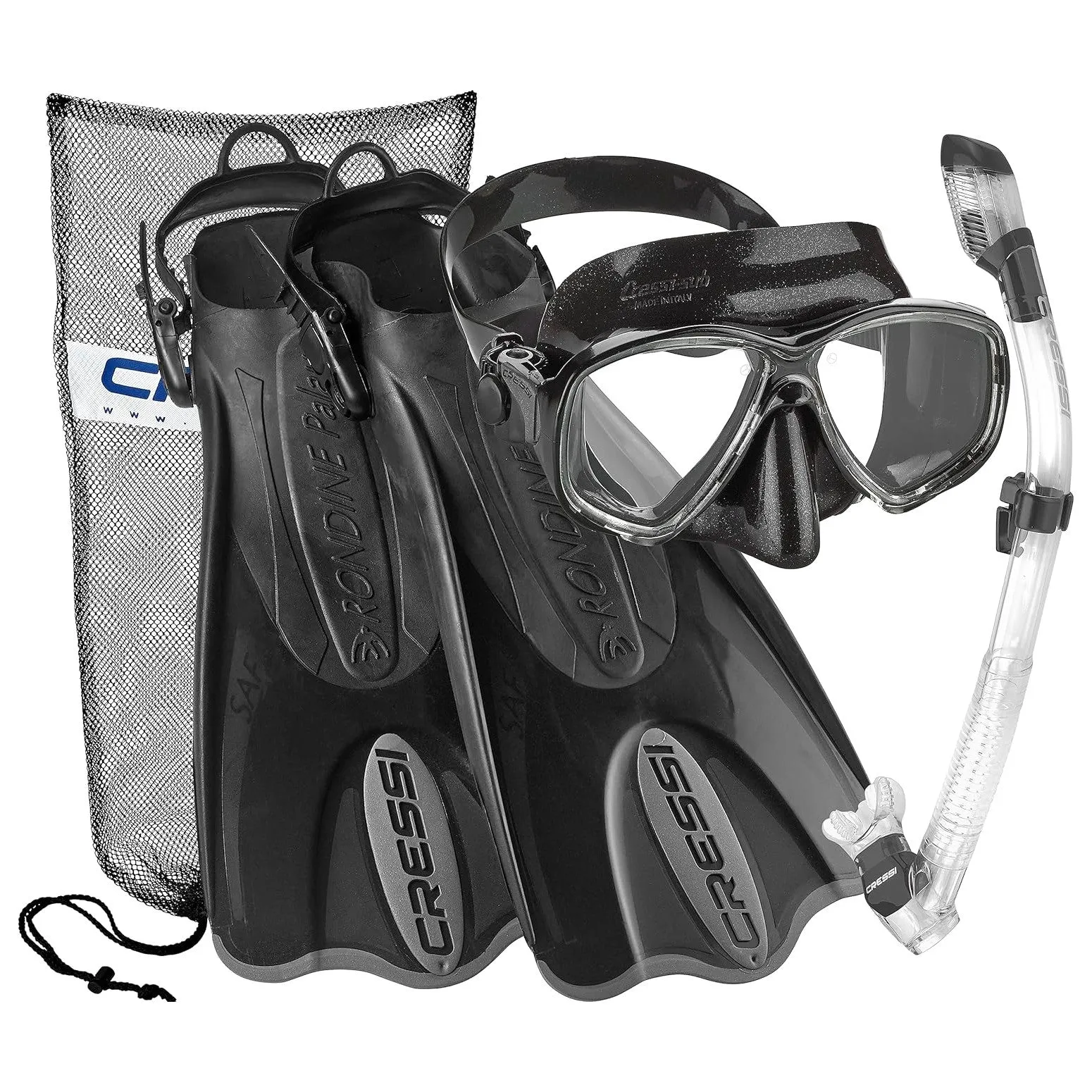 Cressi Marea Mask - Supernova Dry Snorkel - Palau SAF Fins Snorkel Set