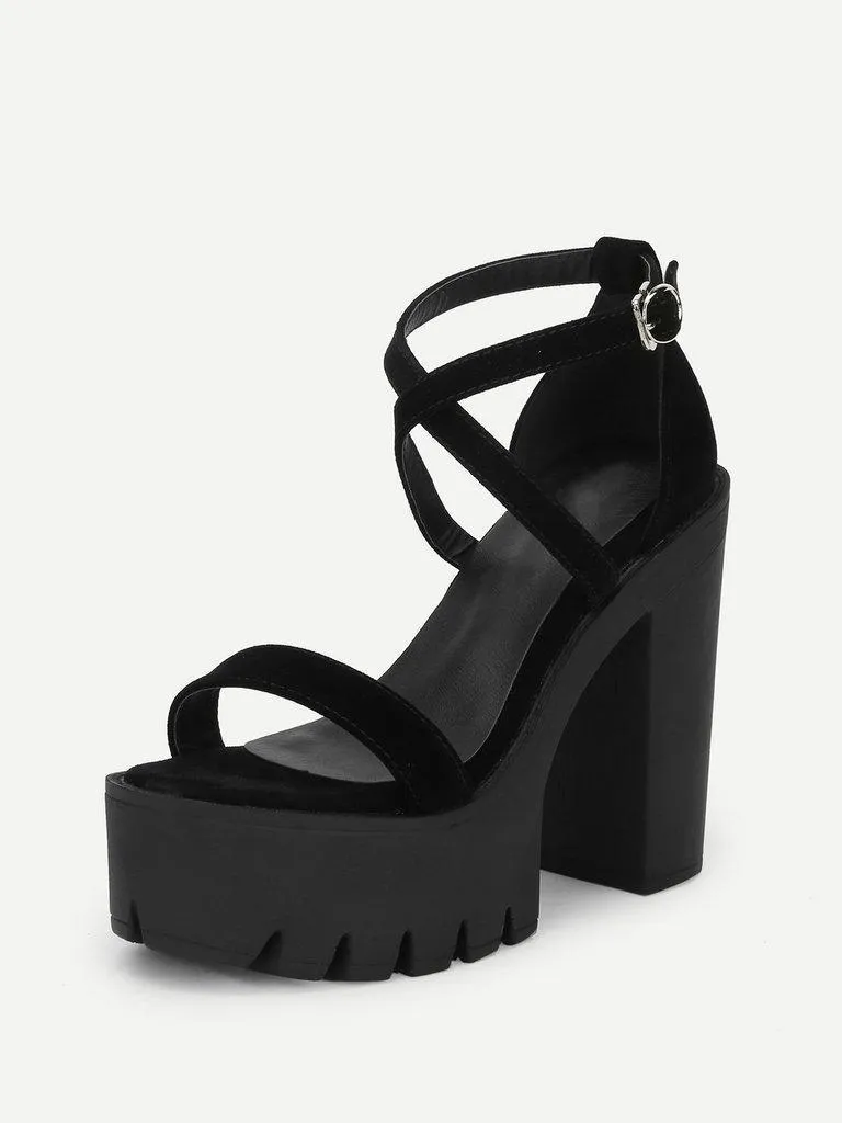 Criss Cross Platform Heeled Sandals