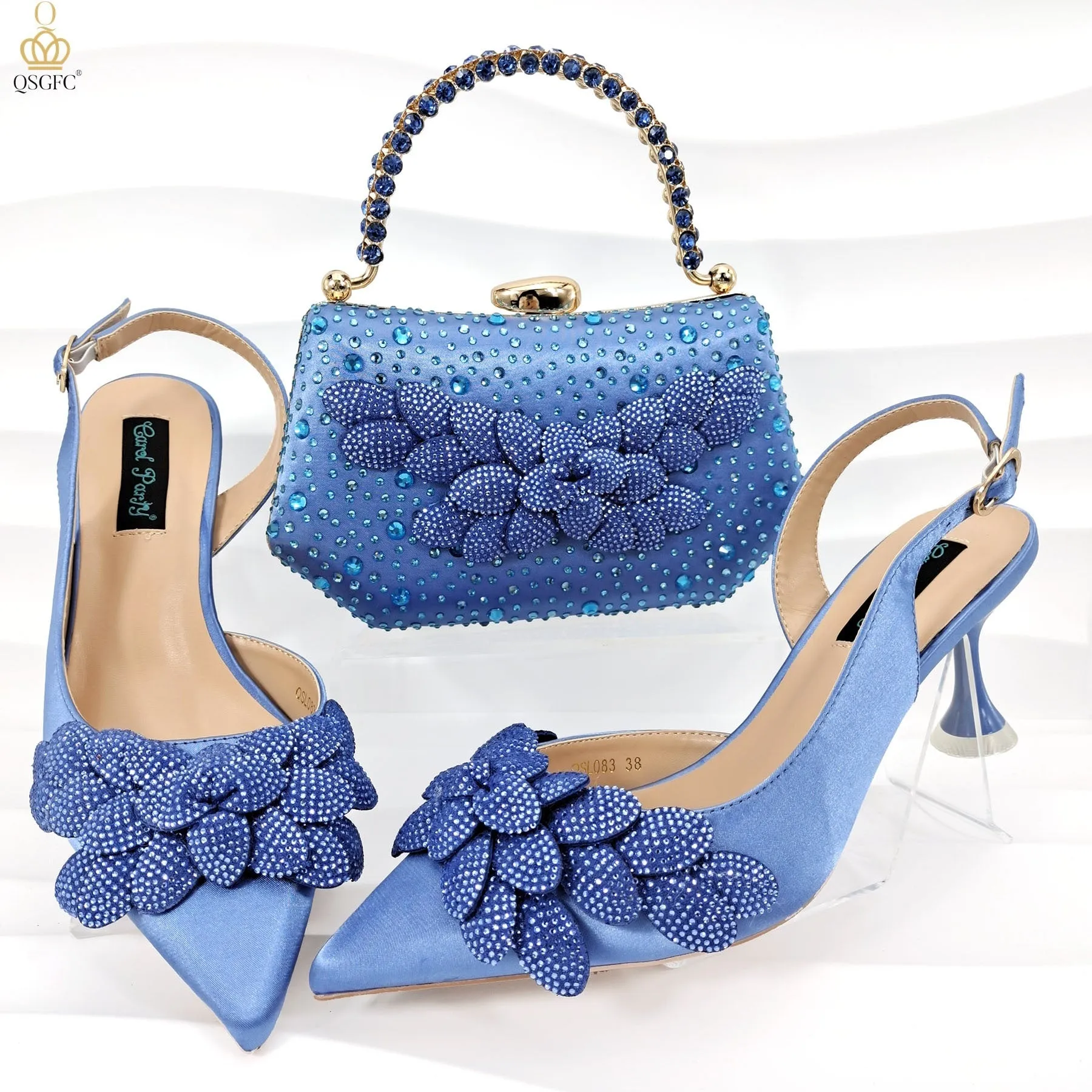 Cross-border Ladies Party Shoes Bag Set Handmade Leaf Decorative Wine Glass Heel