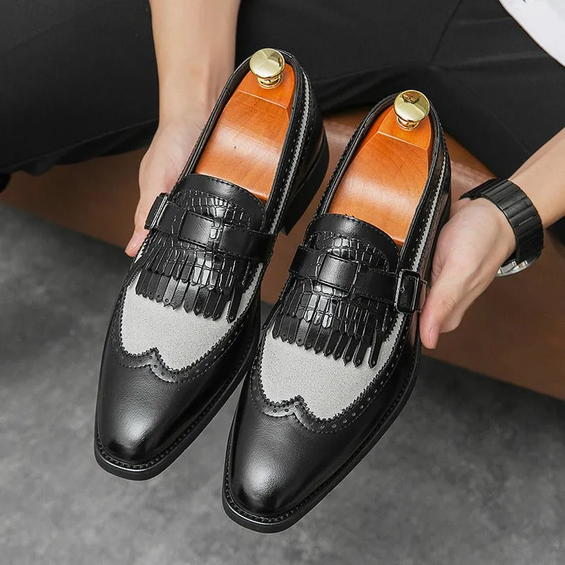 Cross-border spring large size British Su business leather shoes men's fashion color matching wedding banquet leather shoes