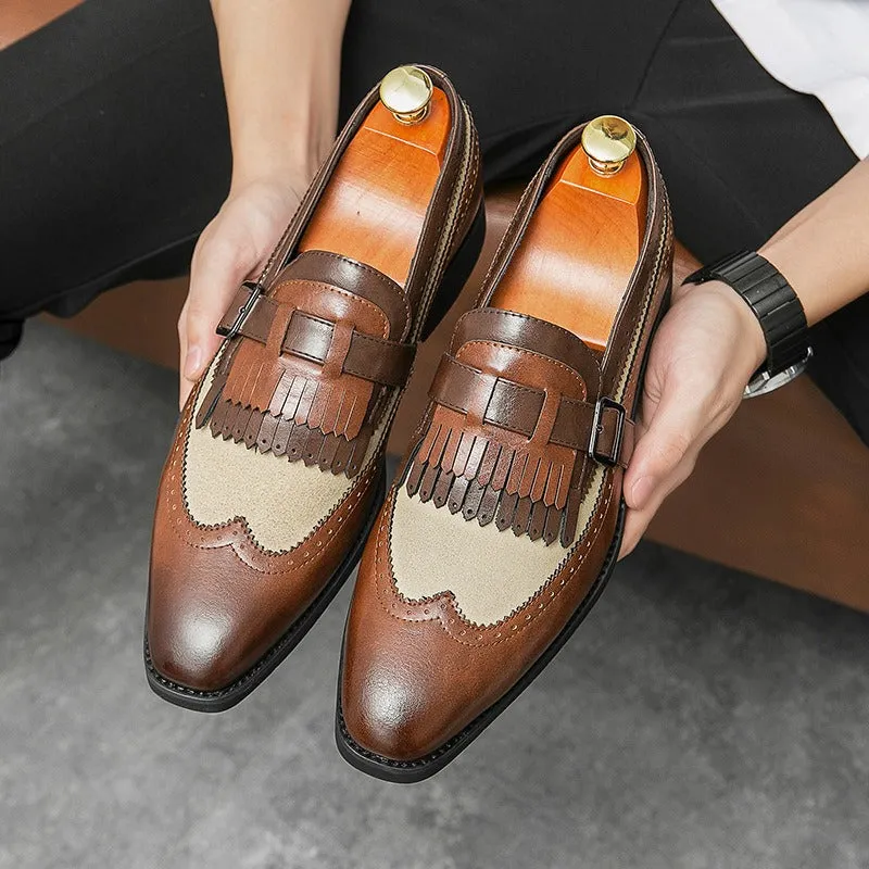 Cross-border spring large size British Su business leather shoes men's fashion color matching wedding banquet leather shoes