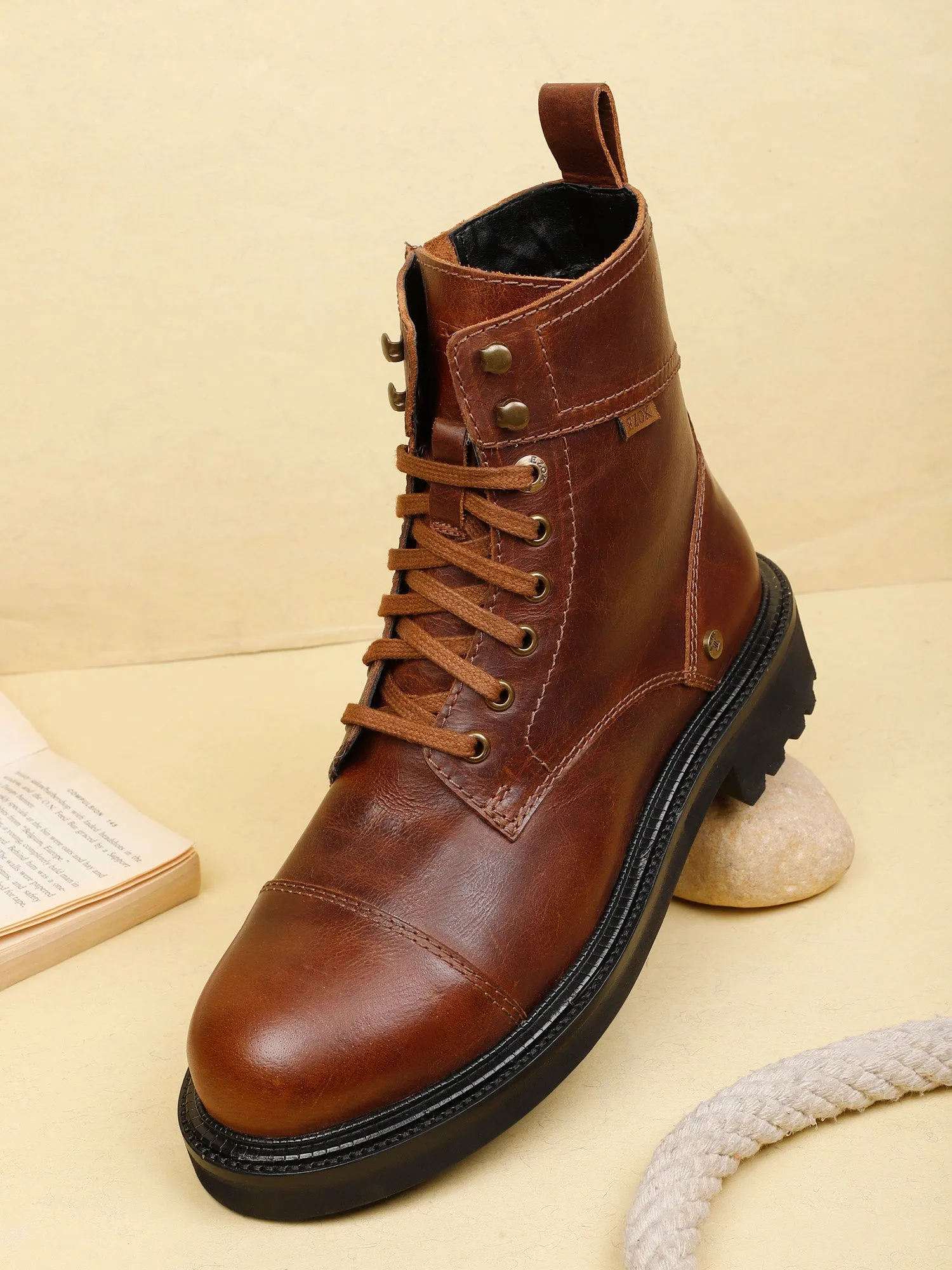 Ezok Leather Lace Up Boots For Men