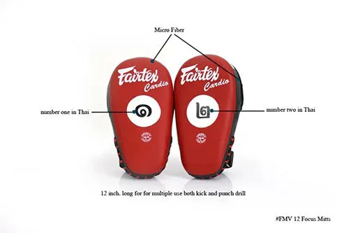 FAIRTEX FMV12 ANGULAR MUAY THAI BOXING MMA PUNCHING FOCUS MITTS PADS Red Black