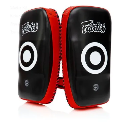 FAIRTEX KPLC2 CURVED MUAY THAI BOXING MMA KICK PADS Size Standard Cowhide Leather Black Red