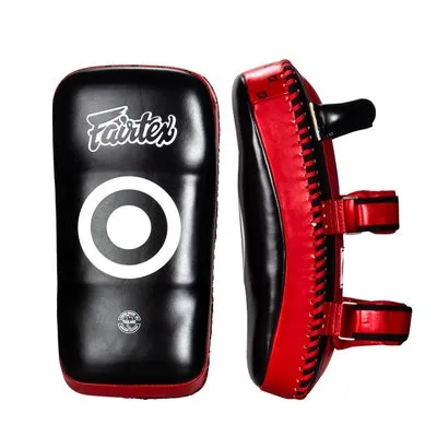 FAIRTEX KPLC2 CURVED MUAY THAI BOXING MMA KICK PADS Size Standard Cowhide Leather Black Red