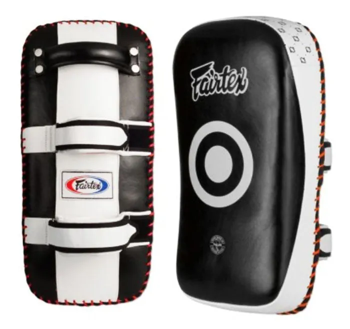 FAIRTEX KPLC2 CURVED MUAY THAI BOXING MMA KICK PADS Size Standard Cowhide Leather Black White