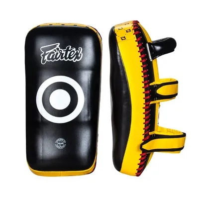 FAIRTEX KPLC2 CURVED MUAY THAI BOXING MMA KICK PADS Size Standard Cowhide Leather Black Yellow