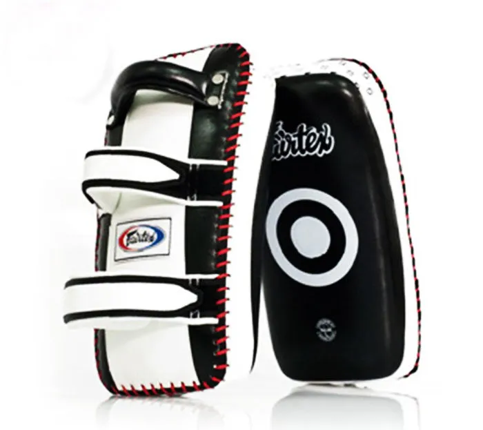 FAIRTEX KPLC3 CURVED MUAY THAI BOXING MMA KICK PADS Size Extra Thick Cowhide Leather Black White