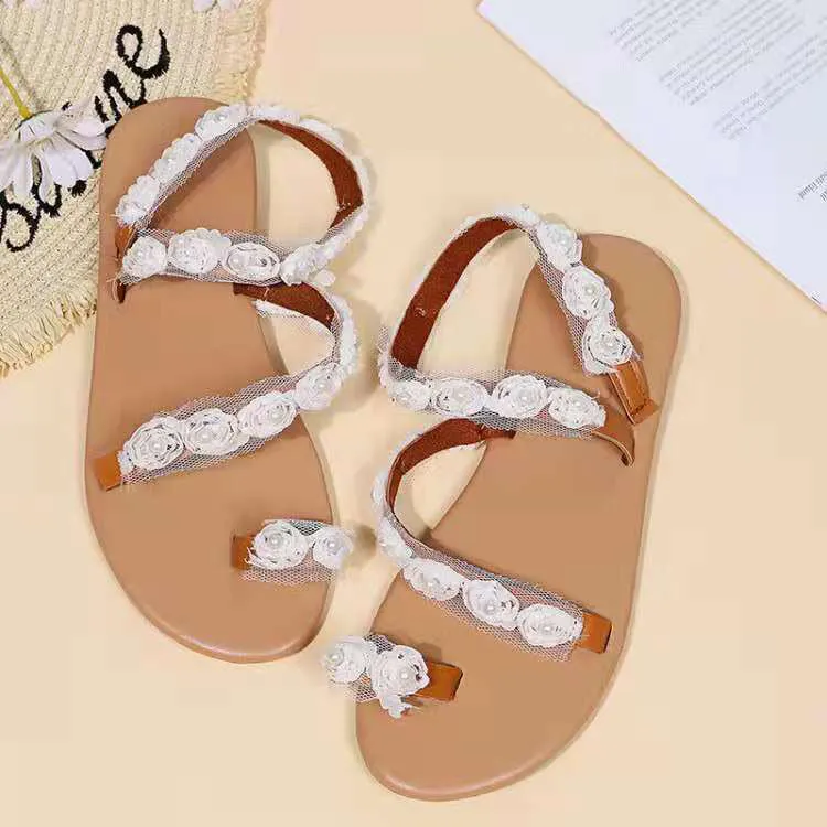 Floral lace white sandals flat sandals - Women's shoes