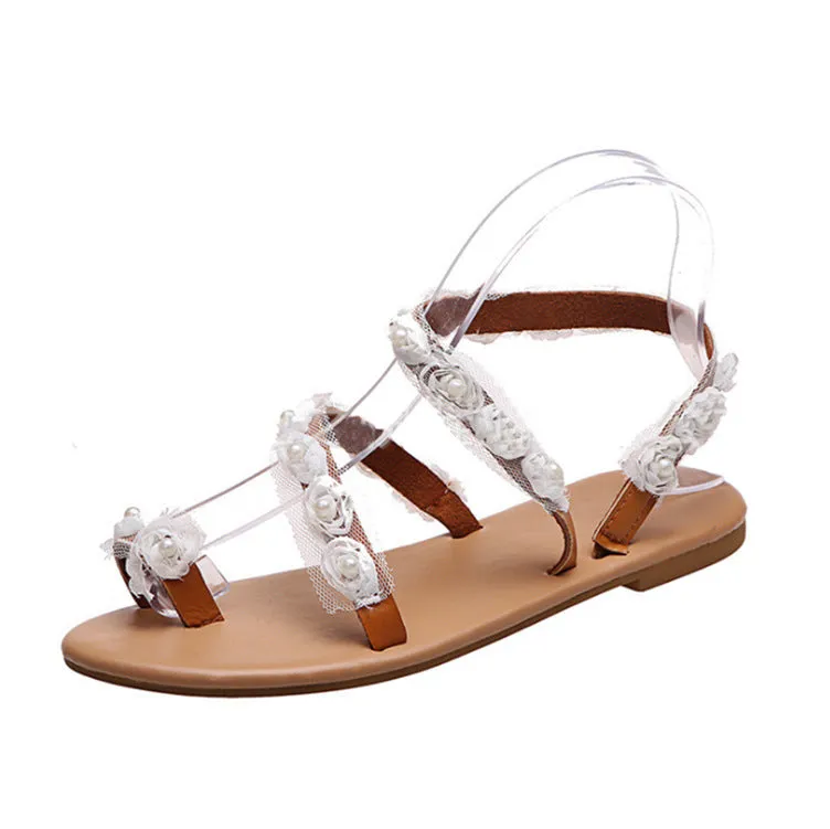 Floral lace white sandals flat sandals - Women's shoes