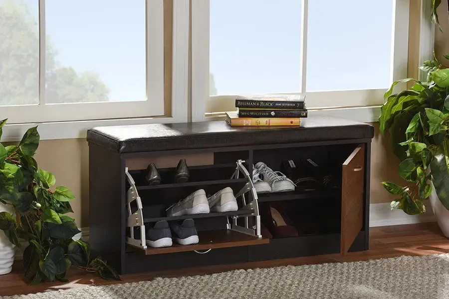 Foley 2-tone Dark Brown and Oak Finishing Entryway Storage Cushioned Bench Shoe Rack Cabinet