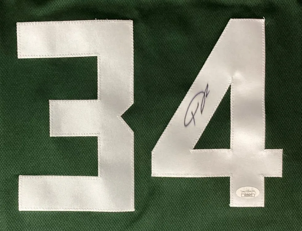 Giannis Antetokounmpo Milwaukee Signed Green Basketball Jersey JSA