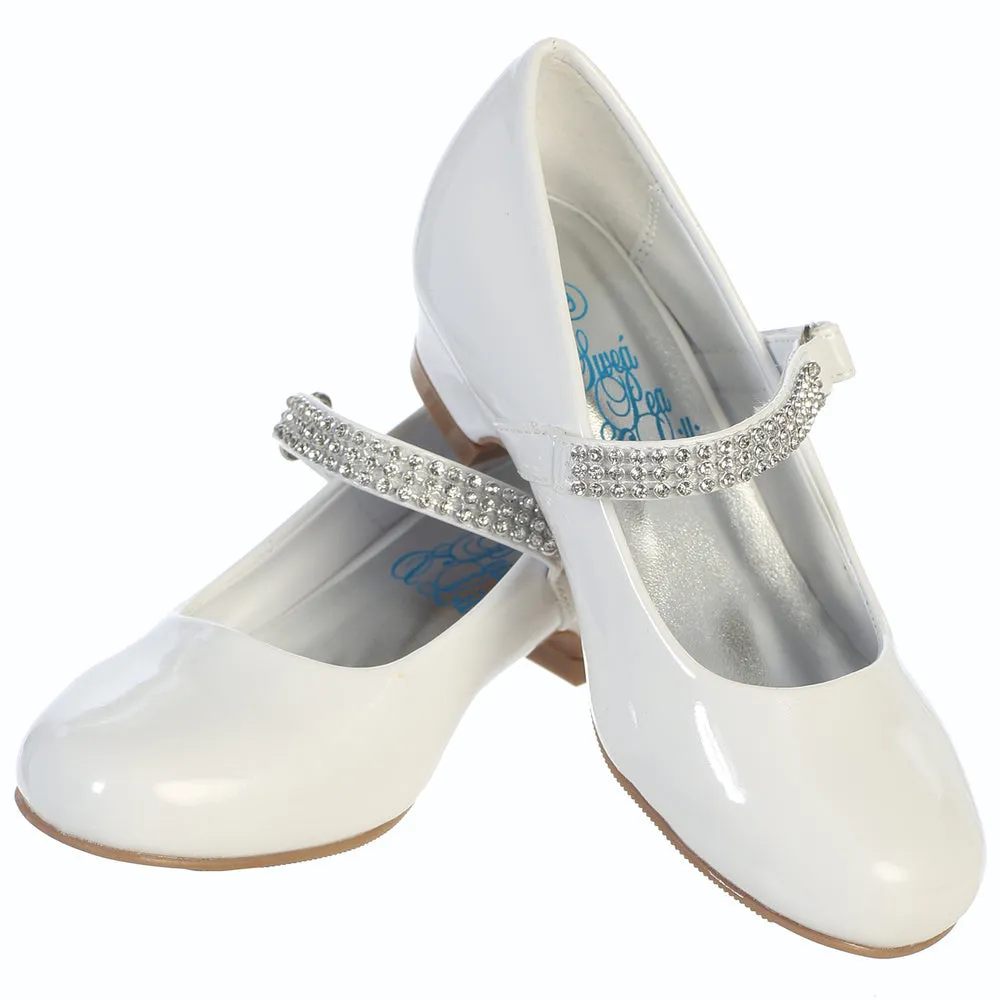 Girls shoes with 1" heel & rhinestone strap