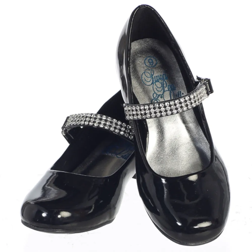 Girls shoes with 1" heel & rhinestone strap