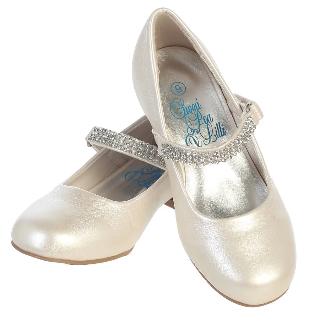 Girls shoes with 1" heel & rhinestone strap