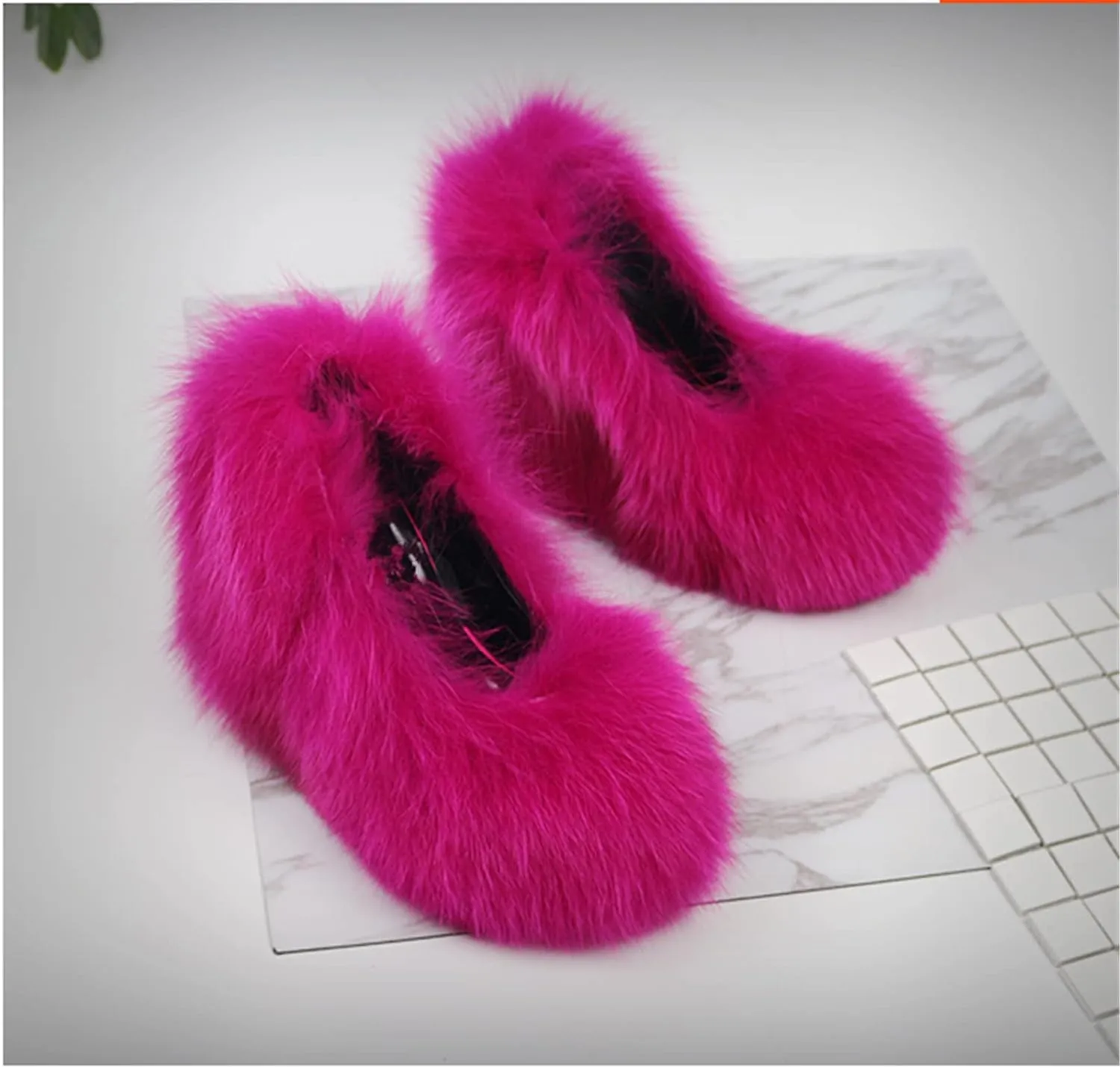 Hairy Big Fluffy Heels With Real Fox Fur And Wedge Platform For Woman Heel Shoes Footwear Sandals