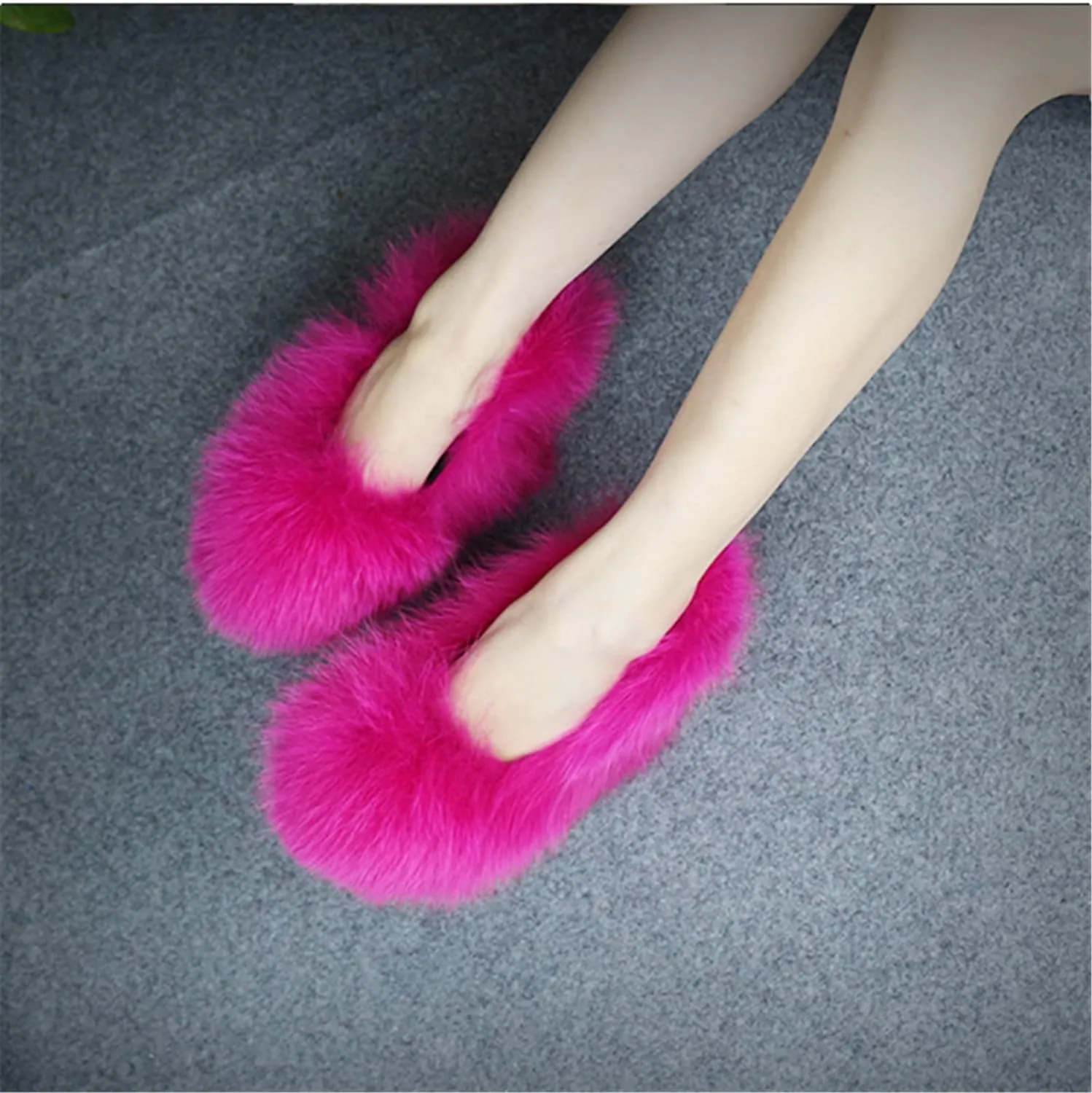 Hairy Big Fluffy Heels With Real Fox Fur And Wedge Platform For Woman Heel Shoes Footwear Sandals