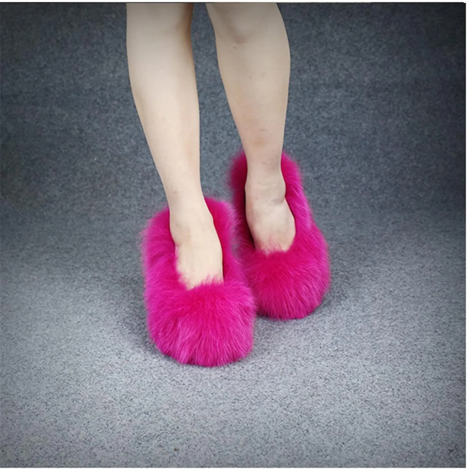 Hairy Big Fluffy Heels With Real Fox Fur And Wedge Platform For Woman Heel Shoes Footwear Sandals